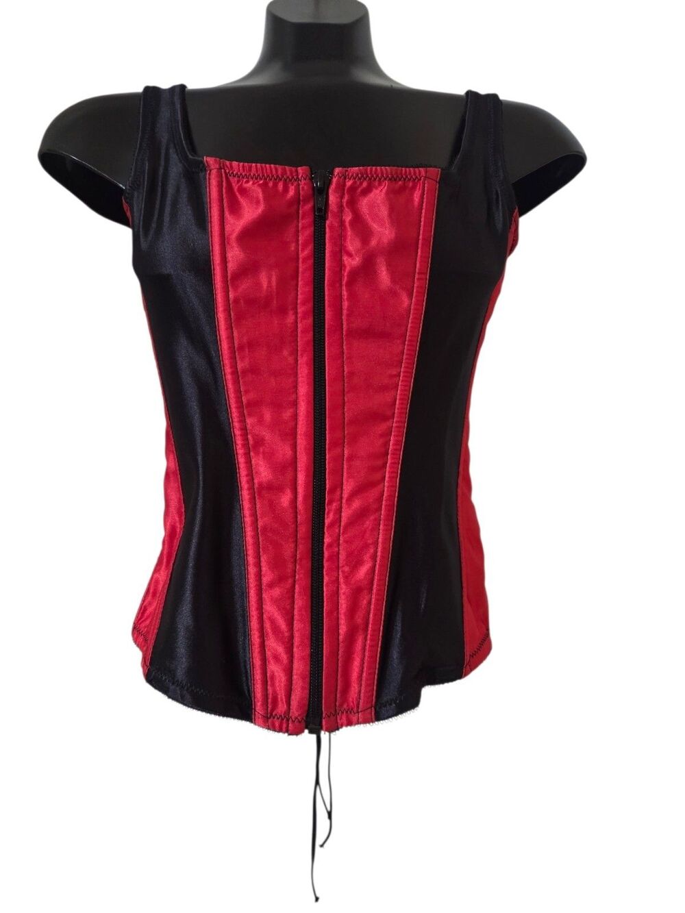 Vintage Empire Intimates Red Black Satin Lace Up Zip Women's Corset Top 36 B391